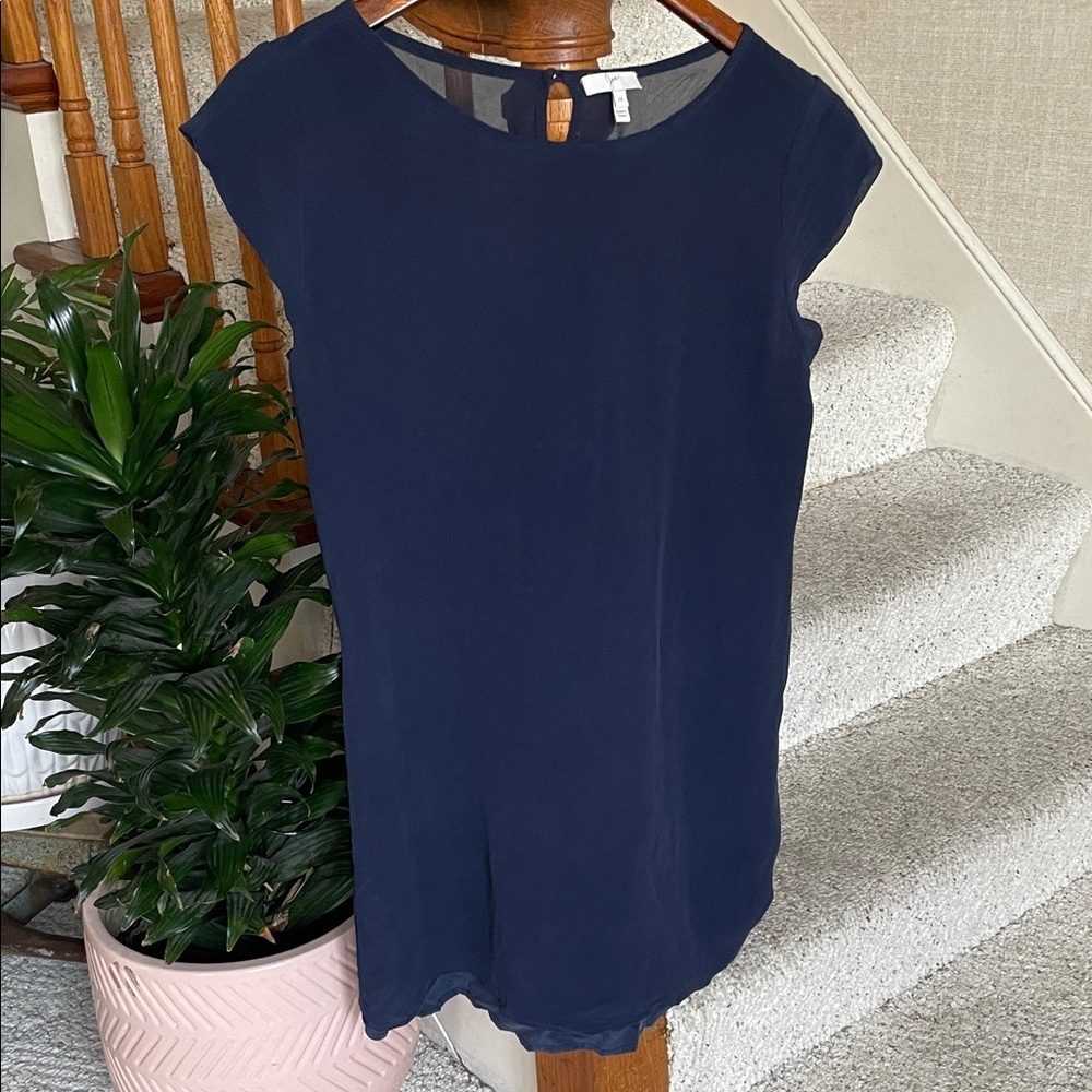 Joie 100% Silk Navy Cap-Sleeve Mini Dress